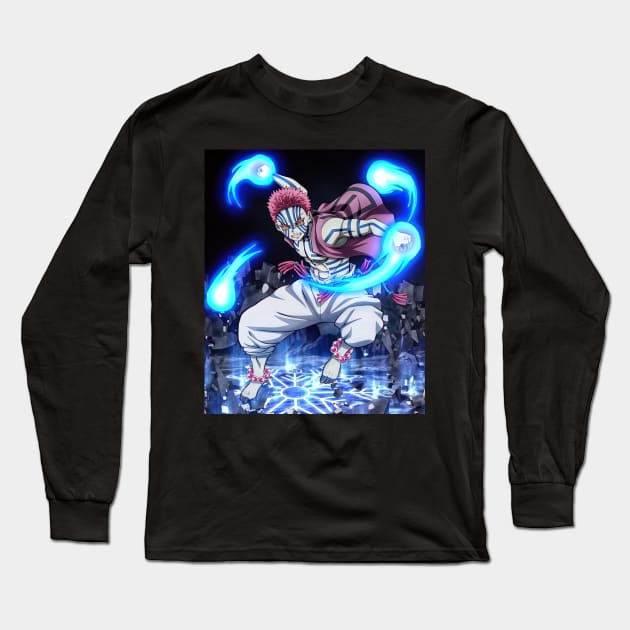 Powerful Demon Akaza Long Sleeve T-Shirt by Valoka